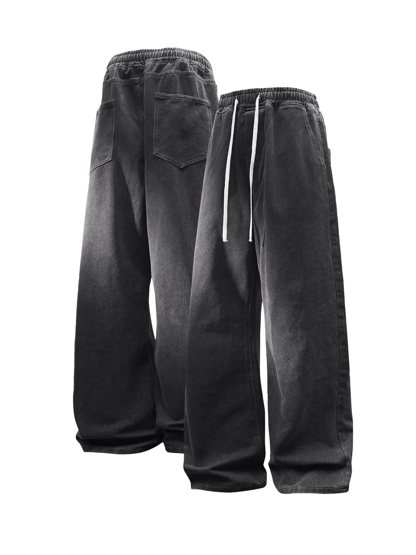 CCCMAI Men’s Vintage Loose Jeans Black Smoke Gray Blue Versatile Fashion Loose Jeans Menswear Streetwear Denim Pants Trouser Plain Pocket