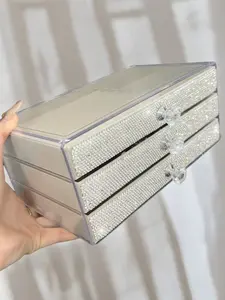 Three-Layer Diamond Embellished Jewelry Storage, Dustproof Drawer Organizer, Professional Hook Storage for Earrings Necklaces Bracelets, Jewelry Box
