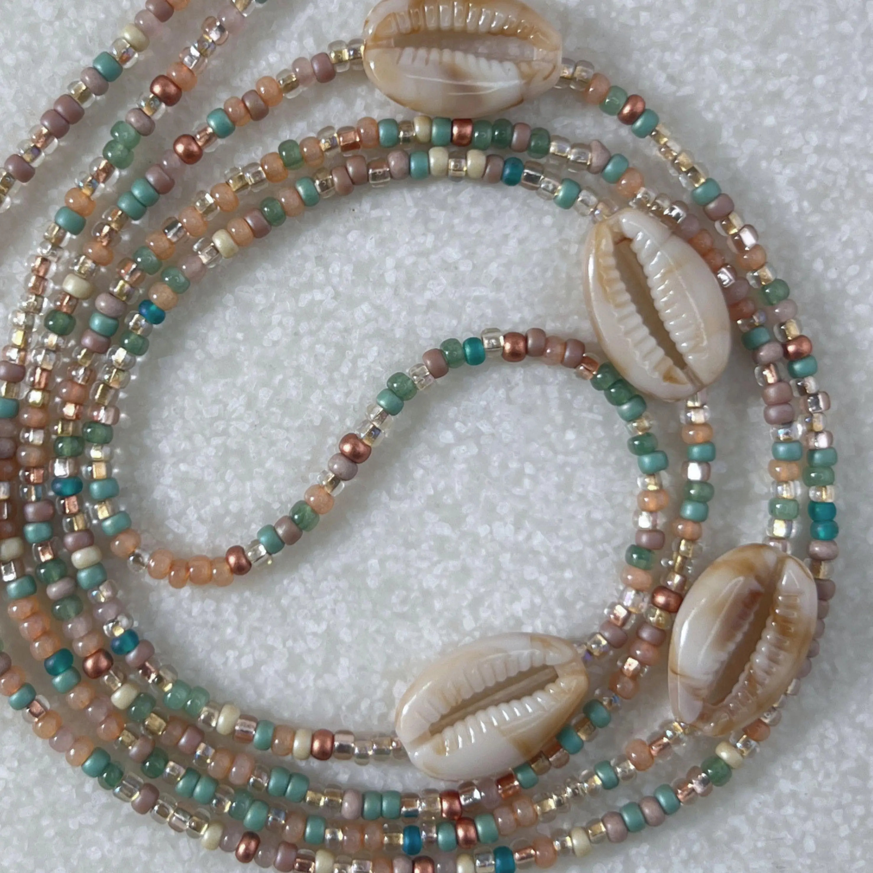 FREE FLOW - Tie On Waist Beads - 60 inches Waistbeads - Teal Waistbeads - Waistbeads with Shells - Cowrie Shell Waistbeads -Summer Waistbeads - Beach Waistbeads - Belly Beads - Body Beads - Authentic Waistbeads - African Waistbeads Made By Venus