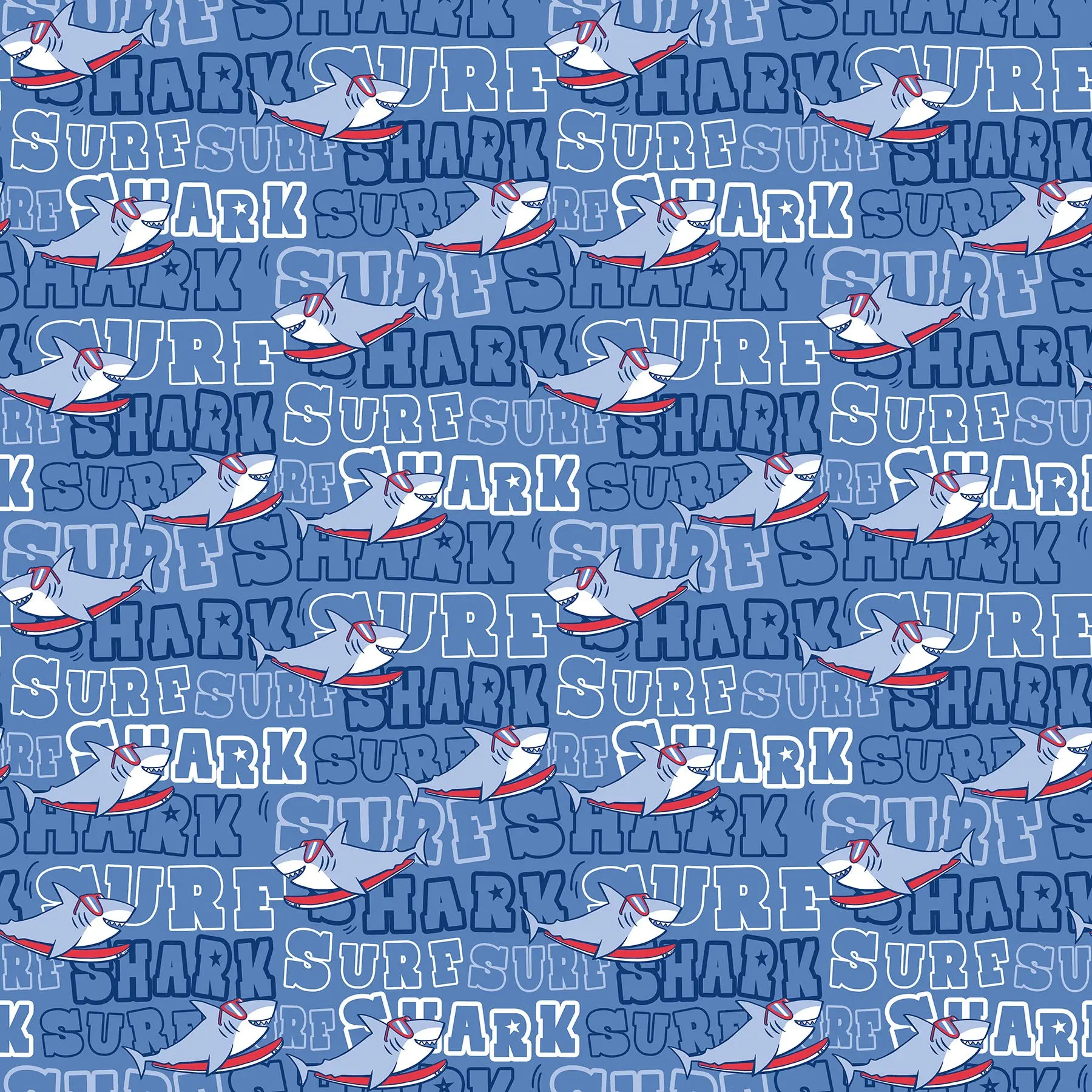 Fabric Northcott Blue Shark Surf Shark Attack by the Quarter Yard 28859-44