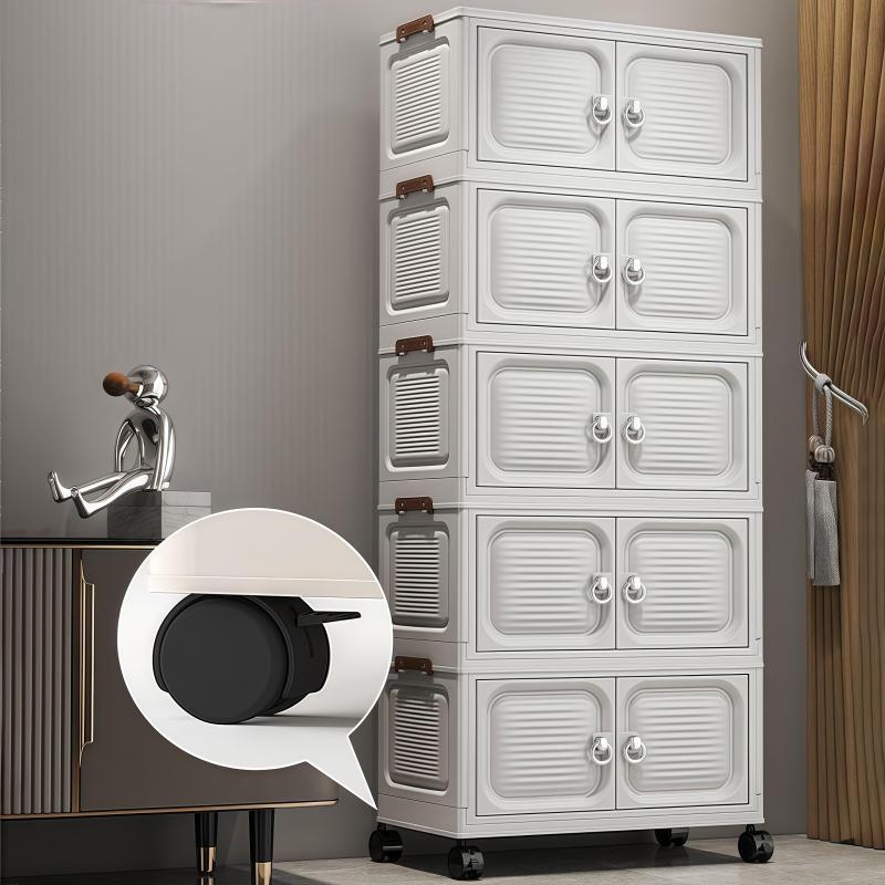 Large-capacity foldable storage bins for 2, 3, 4, or 5 tiers; stackable storage boxes with lids and wheels; space-saving and easy to assemble; ideal for bedrooms, living rooms, and closets; versatile home storage solution