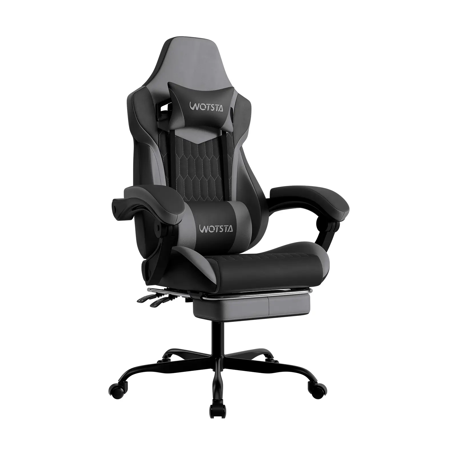 SUIKDA Gaming chair with footrest, massage function, ergonomic high-back reclining computer chair with adjustable lumbar support, blue and black