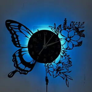 Colorful vinyl wall clock, butterfly theme, home decoration, hotel decoration, bedroom decoration, office decoration, birthday gift, graduation gift, Halloween gift, Christmas gift, tabletop decoration, sleep night light, art collection