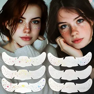 6 Sheets glittery freckle makeup stickers,freckle tattoo stickers,facial glitter freckle stickers, with glittery star and heart dot patterns,adult accessories,suitable for parties,holidays,everyday makeup,freckle embellishment.