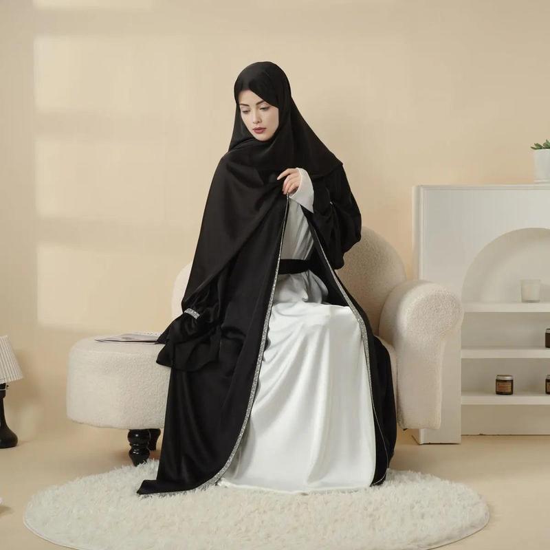 Modesty Muslim Chic Fit Maxi 4-Piece Set: Poet Sleeve Satin Abaya & hijab (MOA009) Formal