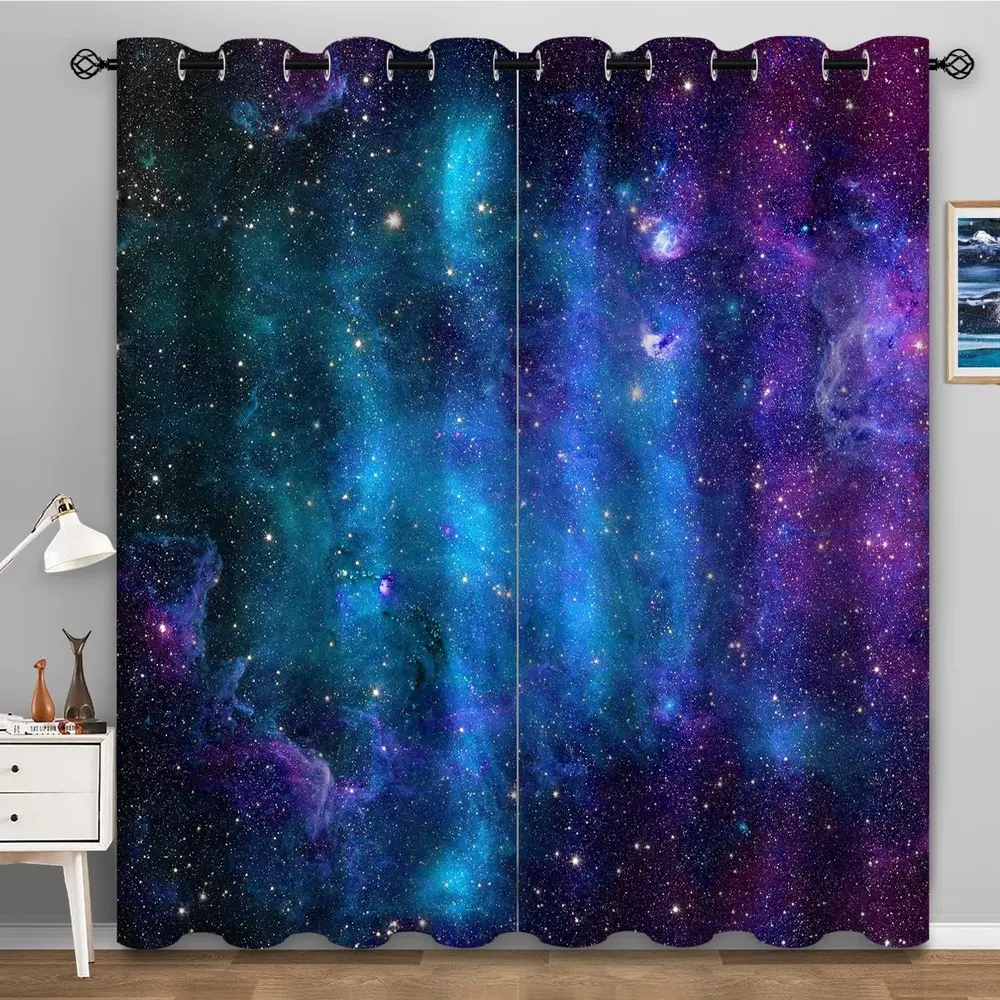 Galaxy Blackout Curtains Outer Space Universe Nebula Night Starry Decor for Boys Girls Boys Teens Bedroom Living Room Window Drapes Grommet Top Room Darkening Curtains 2 Panel Set, 52"X63"