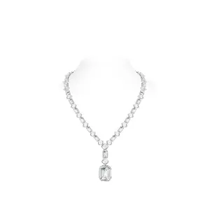 VAMERAY Luxury Series Multi-Cut Graduated Emerald Cut Drop Tennis Necklace #3601(Please contact customer service to customize the size before placing an order)