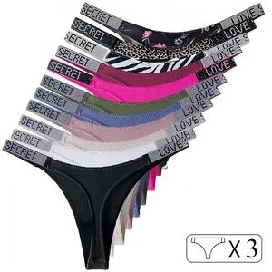 3Pcs Low Waist Sexy Panties Women Thongs Rhinestones Letter Diamonds G-string Sports Thong Shorts Briefs T-back Ladies Panties