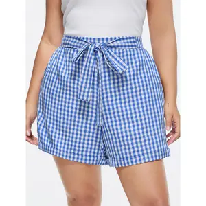 BLOOMCHIC Plus Size Check Print Bow-Tie Waist Shorts [M-6X]2026 Summer Vibes Swimweek