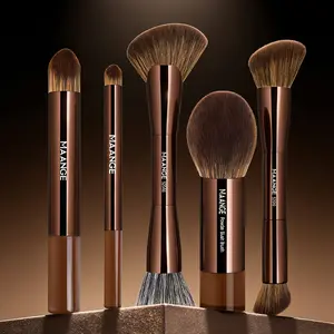 Maange 5-Piece Aluminum Makeup Brush Set, Foundation Brush, Highlighter Brush, Blush Brush, Powder Brush, Contour Brush, Cosmetic Tools