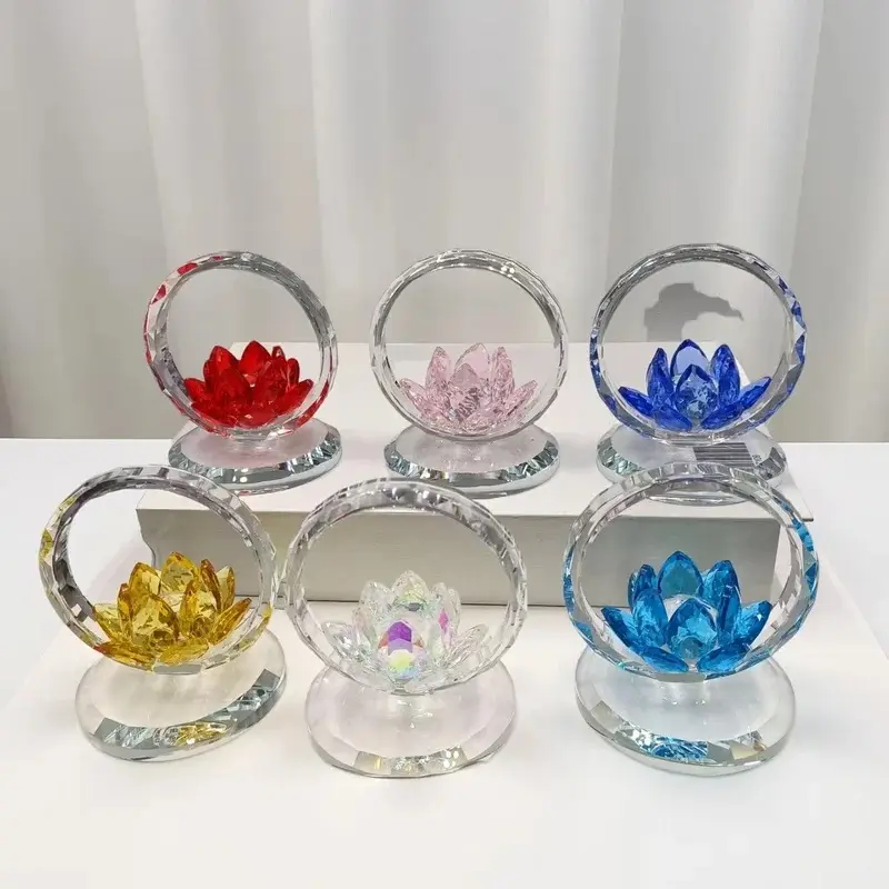 1 piece of new crystal pink lotus decoration: suitable for counter decoration, car interior decoration, Buddhist shrines, living rooms, and offices