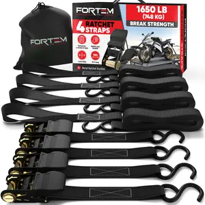 FORTEM Ratchet Straps, 4 Pack 15ft x 1in, 4 Soft Loops, Breaking Strength Moving Straps Tie Downs, Cargo Cam Buckles for Trucks Available in 1650lb or 2300lb Break Strength