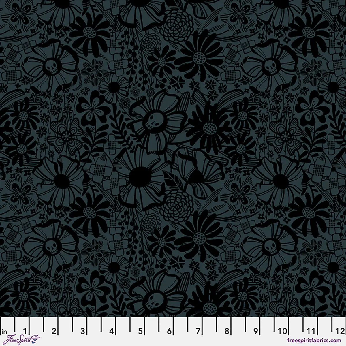 Fabric FreeSpirit Slate Floral Cacophony More Than Bones by the Quarter Yard PWCD166.XSLATE