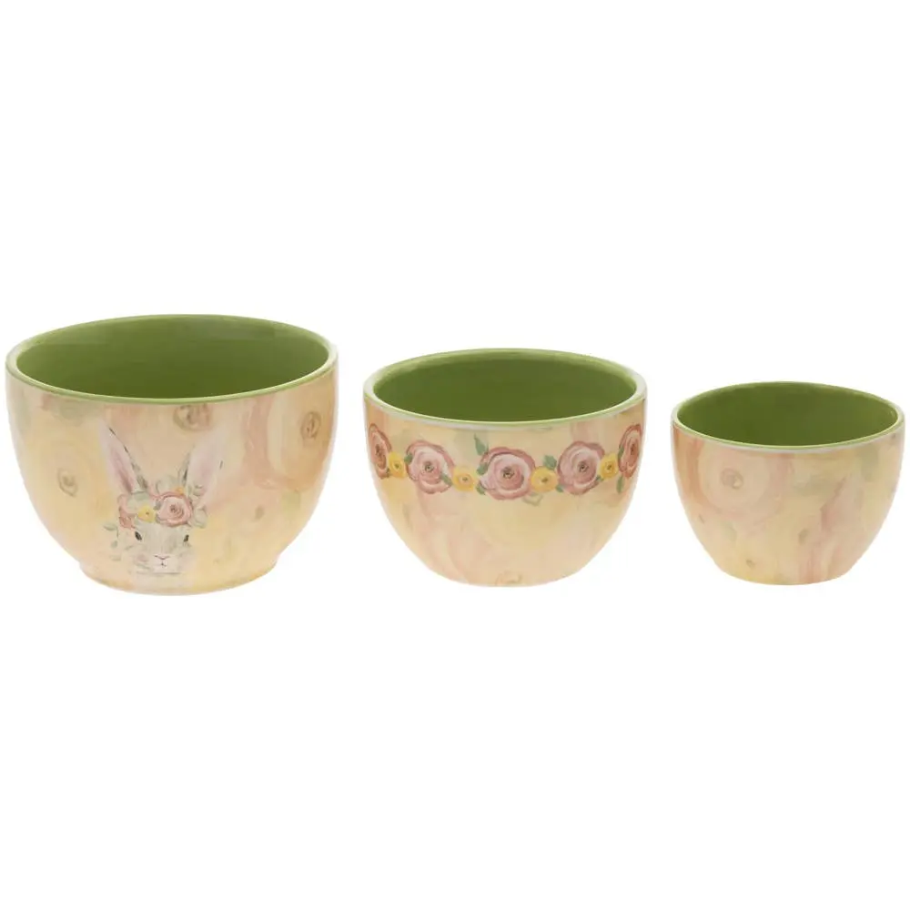 Boston Interantional Bunny Flower Crown Easter Bowls Set Of 3