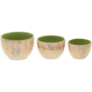 Boston Interantional Bunny Flower Crown Easter Bowls Set Of 3