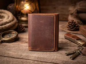 Genuine Leather Trifold Wallet for Men – Slim RFID Style Wallet with ID Window, Magnetic Closure & 11 Card Slots