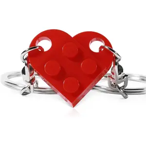 Matching Couple Heart Keychain for Boyfriend Girlfriend Christmas Valentine'S Day Gifts Her Him Set Compatible with Lego Gift ChunlongFour