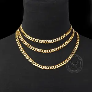 GTHIC Gold Cuban Link Stainless Steel Chain Necklace for Men and Women Simple Chain Daily Wear