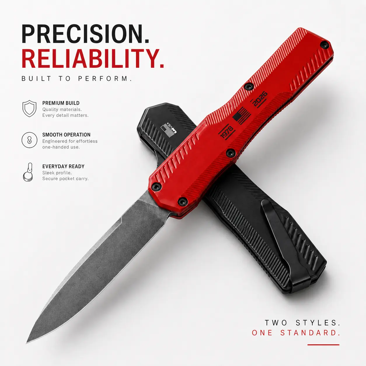 Lightweight EDC Knife KS9000, Compact Folding Pocket Knife with Sleek Red and Black Handle Design, Daily Carry Knife for Camping, Fishing and Travel, Useful Gift for Dad, Boyfriend, Husband and Friends