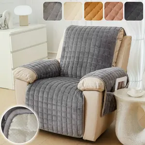 Plush Recliner Slipcovers, 1 Count Soft Fuzzy Fluffy Sofa Couch Cover Anti-Slip Furniture Protector with Elastic Bottom for Cats Dogs, Recliner Chair, Universal Sofa Protector
