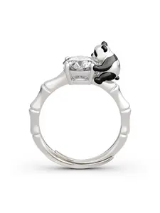 S925 Silver Panda Ring with 1 Carat Zircon, Color-Plated Creative Women's Jewelry, Luxury Gift for Valentine's Day, Birthday, Best Friend