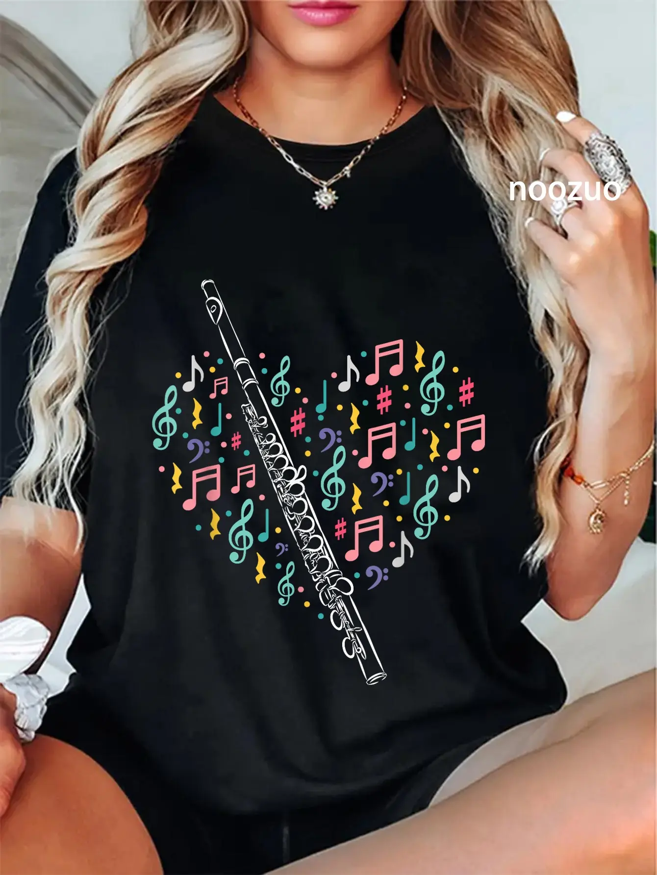 100% Cotton Flute Heart - Flute Player Flutist Marching Band Music T-Shirt
