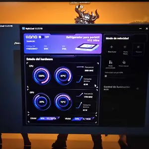 2025 llano V12 Ultra Laptop Cooling Pad with Smart Software Control, RGB Gaming Laptop Fan Cooler Stand, 5.5" Turbo Fan, Adjustable Speed, 3*USB 3.0 Ports, 3 Height Stands, for 15.6"-21" Laptops