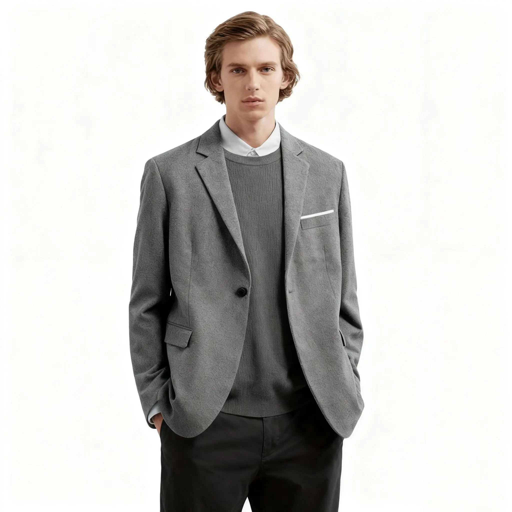 Men's Slim-Fit Plain Long-Sleeve Menswear Blazer - 1-Button Lightweight Sport Coat for Office, Wedding, Daily Wear