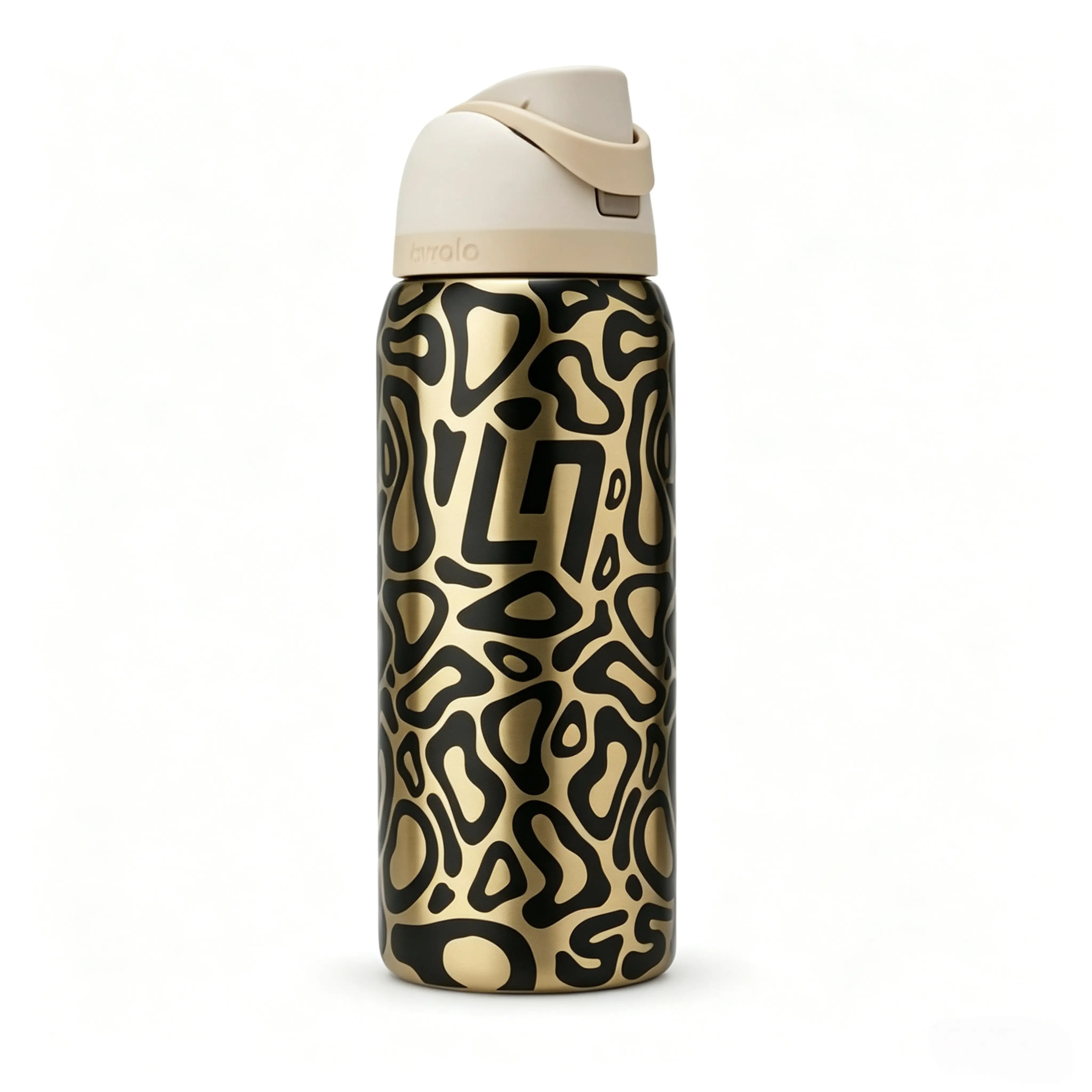 Owala FreeSip 32oz Insulated Stainless Steel Single Bottle, Calando Golden Leopard Print Leakproof Flip-Top Tumbler with Carry Handle, Vacuum Flask for Travel, Gym, Daily Outdoor Use (Holder-Fit) insulate steel water full wrap special edition hot coffee