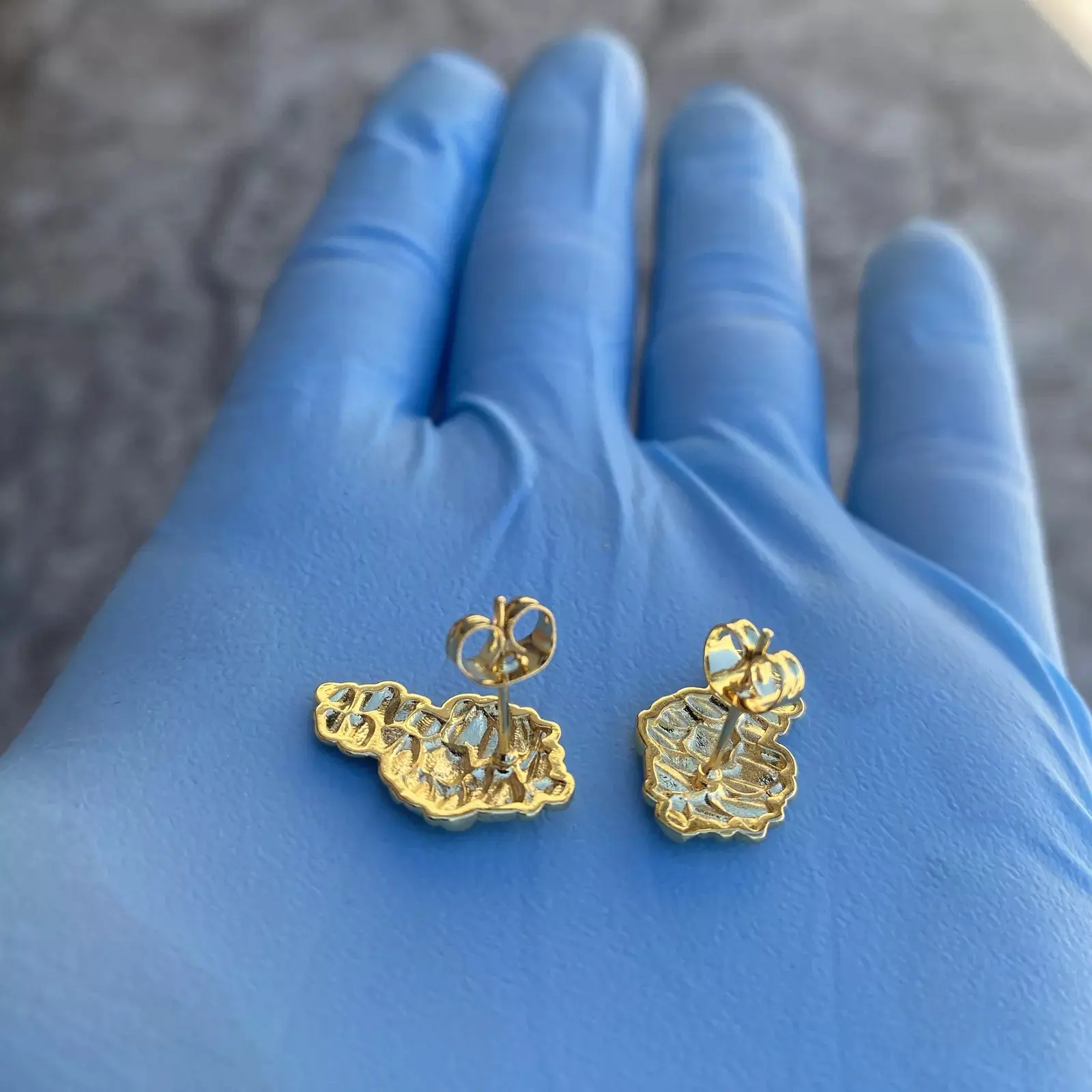 14k Gold Plated Nugget Earrings Butterfly Back Hip Hop Jewelry Mens Women's 20MM