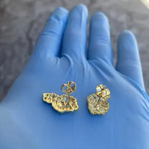 14k Gold Plated Nugget Earrings Butterfly Back Hip Hop Jewelry Mens Women's 20MM