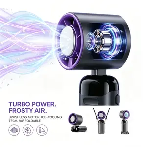 2026 Refrigeration Handheld Turbo Fan, 3600mAh Battery Operated, Up to 12 Working Hours, 199-Level Stepless Control with Digital Display, 5-in-1 Handheld/Neck/Desktop Cooling Fan for Travel, Dorm & Office