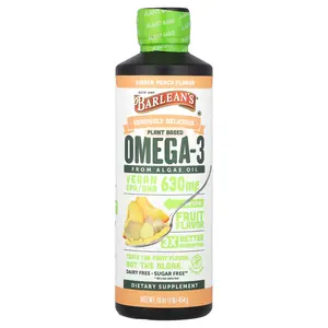 Barlean's Seriously Delicious®, Plant Based Omega-3 From Algae Oil, Ginger Peach, 630 mg, 16 oz (454 g)