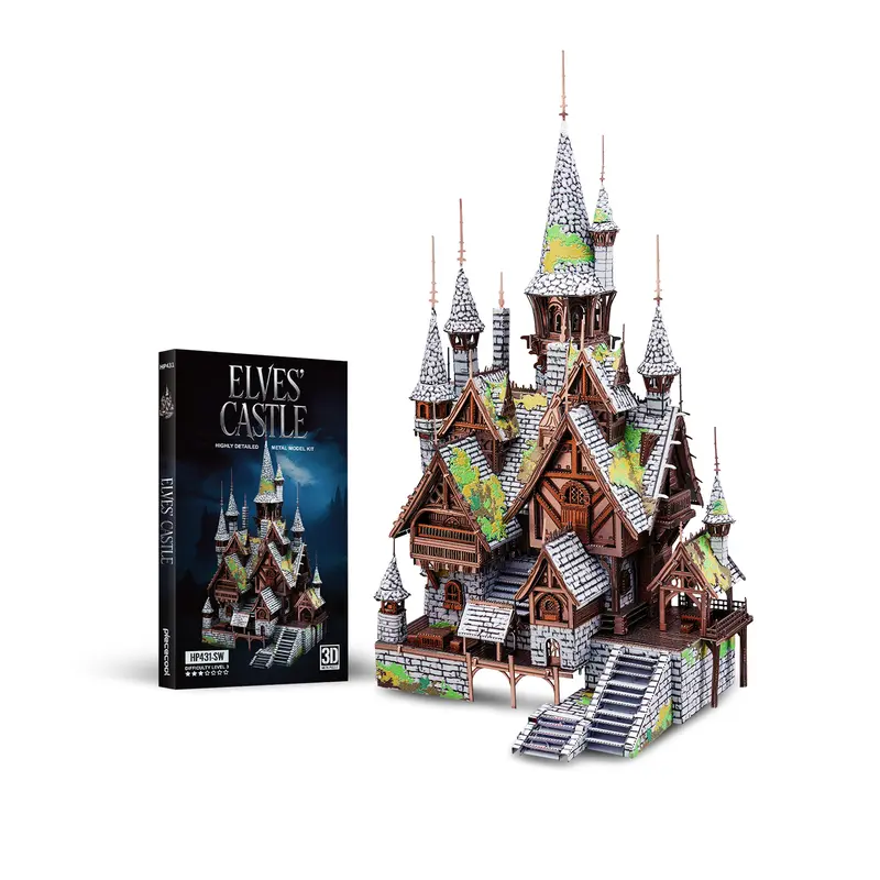 Piececool Elven Castle 3D Metal DIY Interlocking Puzzle - Detailed Gothic Architecture, Fantasy Art, Gift-Ready Metal Pieces, Gothic Decor, Cognitive Interactive Castle Building 3D Puzzles, Bedside Table Decor, Boredom Buster, Collector Gift, 3D 3-D Puzzl