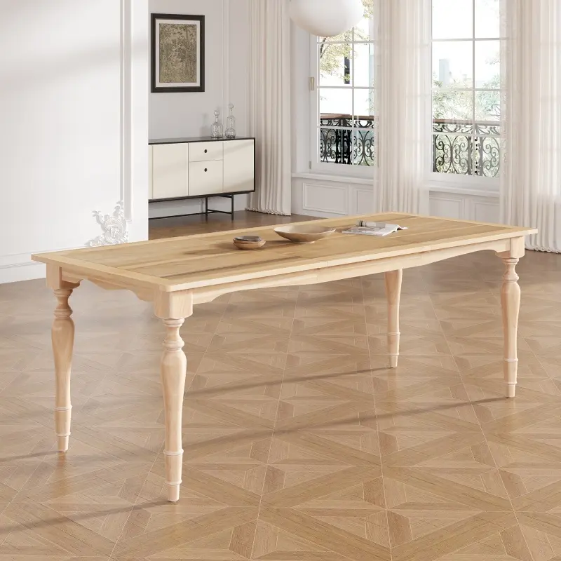 Traditional Rectangular Solid Wood Outdoor Dining Table - Vintage Manual Extendable, Turned Legs, 59.1-82.7x35.4x30inch, 23.6in Removable Leaf, 220lbs Capacity, 77.6lbs Weight, 2 Colors, Natural Finish, Assembly Required, Ideal for Special Gatherings, Ext