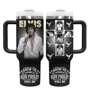 Elvis Presley 40oz Tumbler With Handle, Insulated Stainless Steel Travel Mug, Leakproof Lid, Large Capacity Cup for Fans, Gift Idea, Daily Use