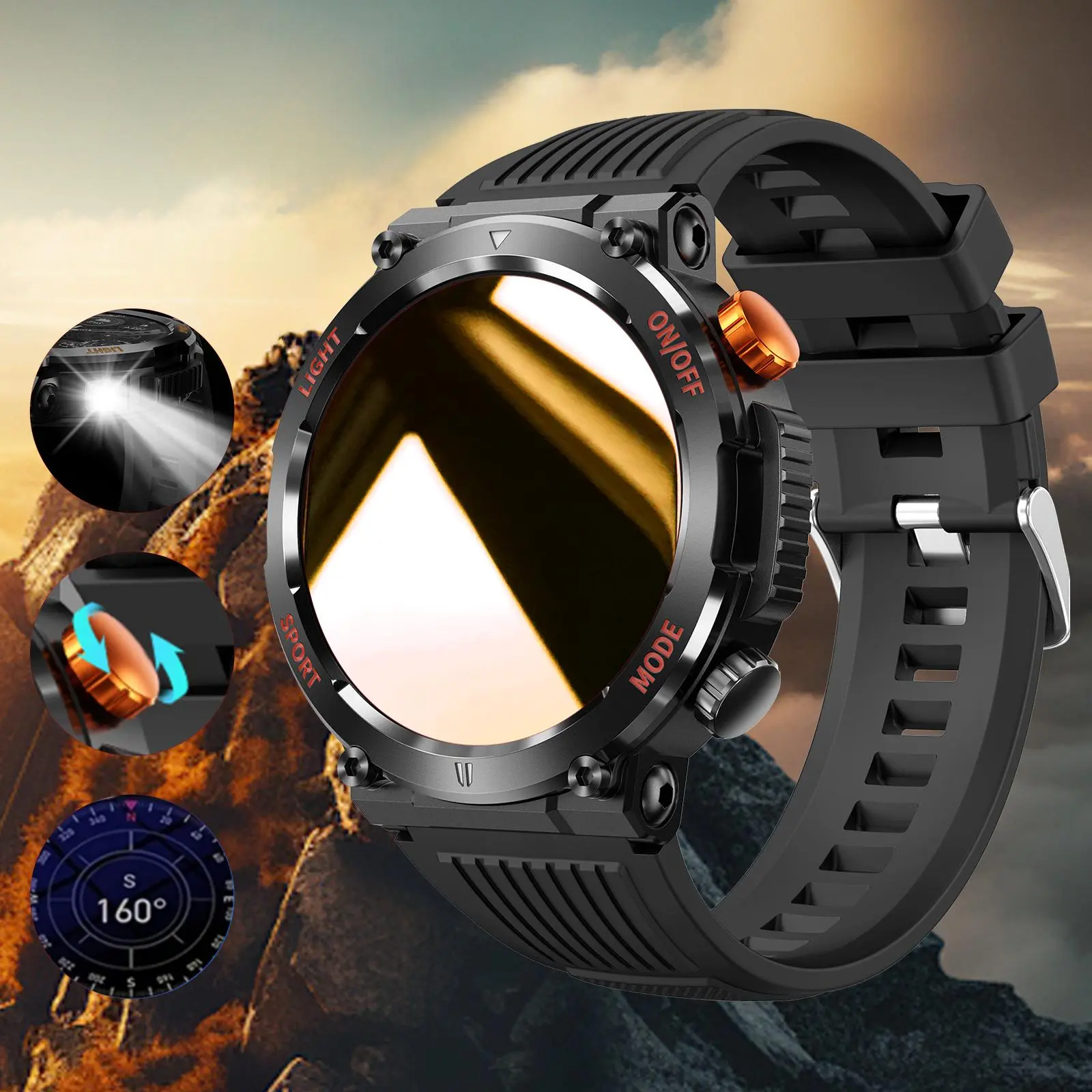 1.46 Inch HD Screen Smartwatch, Ultimate Outdoor Smartwatch, Outdoor Sports Fitness Tracker, Wireless Receiving & Calling Bluetooth Multi-sport Mode Pedometer, Waterproof Multifunctional Watch with LED Light for Android/iOS Men & Women