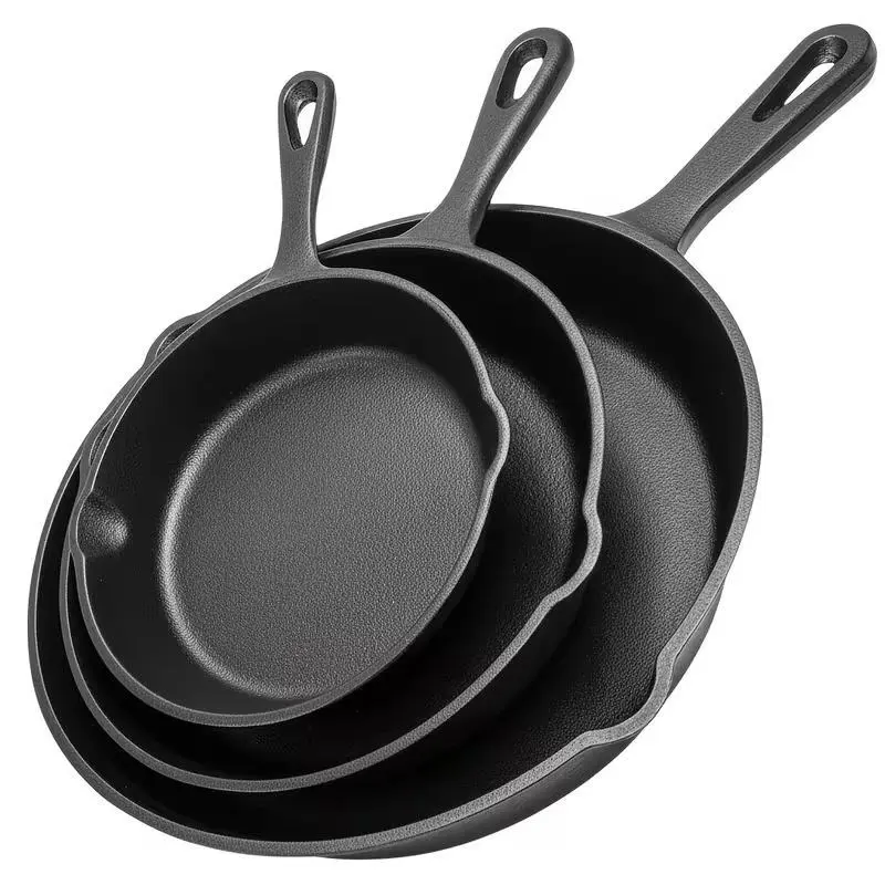 Traditional 3-Piece Pre-Seasoned Cast Iron Skillet Set - Nonstick Cookware Frying Pans with Drip Spouts for Kitchen, Camping Use
