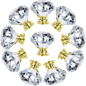 10 Elegant Crystal Glass Cabinet Handles, 30mm Diamond Pull Handles for Wardrobe, Drawer, Furniture Accessories