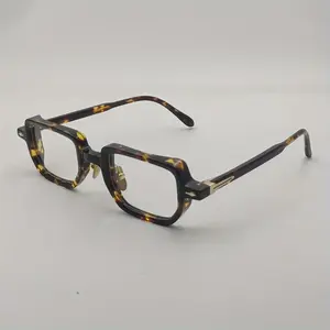 Women's Unisex Vintage Tortoiseshell Wide-Legged Eyeglass Frame - Golden Metal Accents, Hand-Washed PC Lens, Non-Prescription, Classic, Durable, Stylish Fashion Eyewear Frame