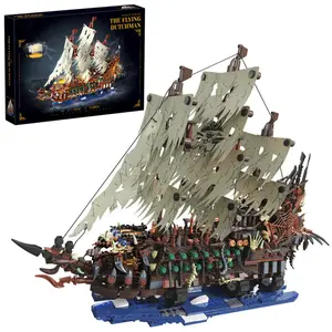 Flying Dutchman Building Blocks DIY Pirate Ship Assembly Kit Handmade Desktop Ornament 9.45x12.60x5.28x16.61 inches Festival Birthday Gift for Boys Girls
