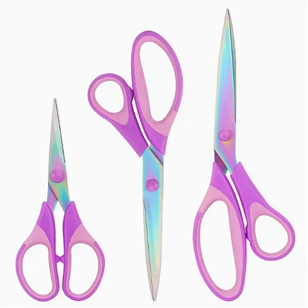 3pcs Unisex Craft Scissors Set - Stainless Steel Titanium-Coated Blades, Soft Rubber Grips, Ideal for Sewing, Ribbon, Thread Tasks for Adults (Home & Office Supplies Accessory)