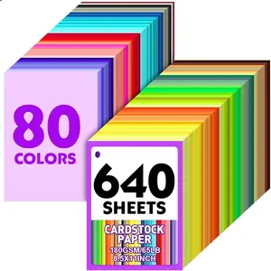 640 Sheets 8.5" X 11" Colored Cardstock, 80 Assorted Colors 180 GSM/65 LB Construction Paper Card Stock Printer Paper for Printing, Card Making, DIY Crafts,  School Supplies,Party Decorations