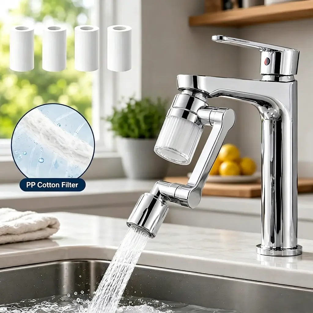 POLARIS Multi-Angle Swivel Faucet Extender, Compact Adjustable Spray Head Tap Aerator with Universal 3 Thread Sizes, Built-In Filter Screen & 6pcs Water Filtration Kits, Installation Tool for Kitchen/Bathroom Tap Head Replacement, Adjustable Spray Head Ki