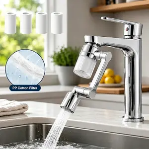 POLARIS 1440° Rotatable Faucet Aerator Extension, All-Angle Control, Dual Sprayer Mode Bathroom & Kitchen Faucet Attachment, Tap Head Replacement for Smart Face Washing, 4 Replacement Cartridges, Universal Adapter Kit