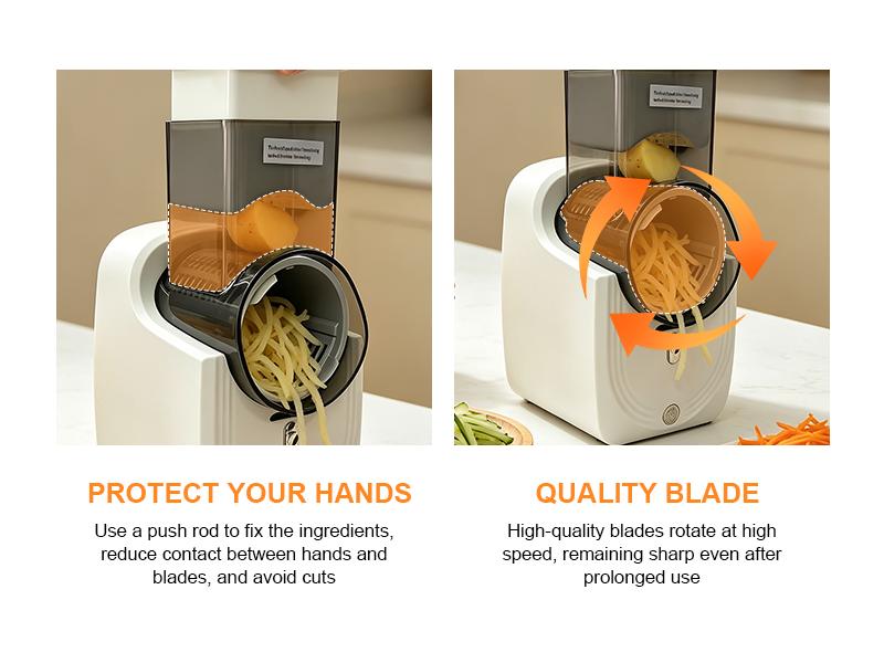 3-in-1 Electric Vegetable Slicer, Fast Kitchen Chopper & Shredder with 3 Blades for Slicing, Shredding & Grinding, Safe Hands-Free Operation 3-in-1 Electric Vegetable Slicer, Fast Kitchen Chopper & Shredder with 3 Blades for Slicing, Shredding & Grinding, Safe Hands-Free Operation