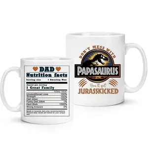 Papasaurus 2025 Mug, Funny Dad Gift, Don’t Mess with Papasaurus Coffee Cup, Gift for Father’s Day and Birthday, Dad Nutrition Facts Mug