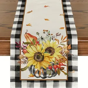 1 PC, Sunflower Vases Spring Summer Table Runner, Holiday Kitchen Dining Table Decoration For Home Party