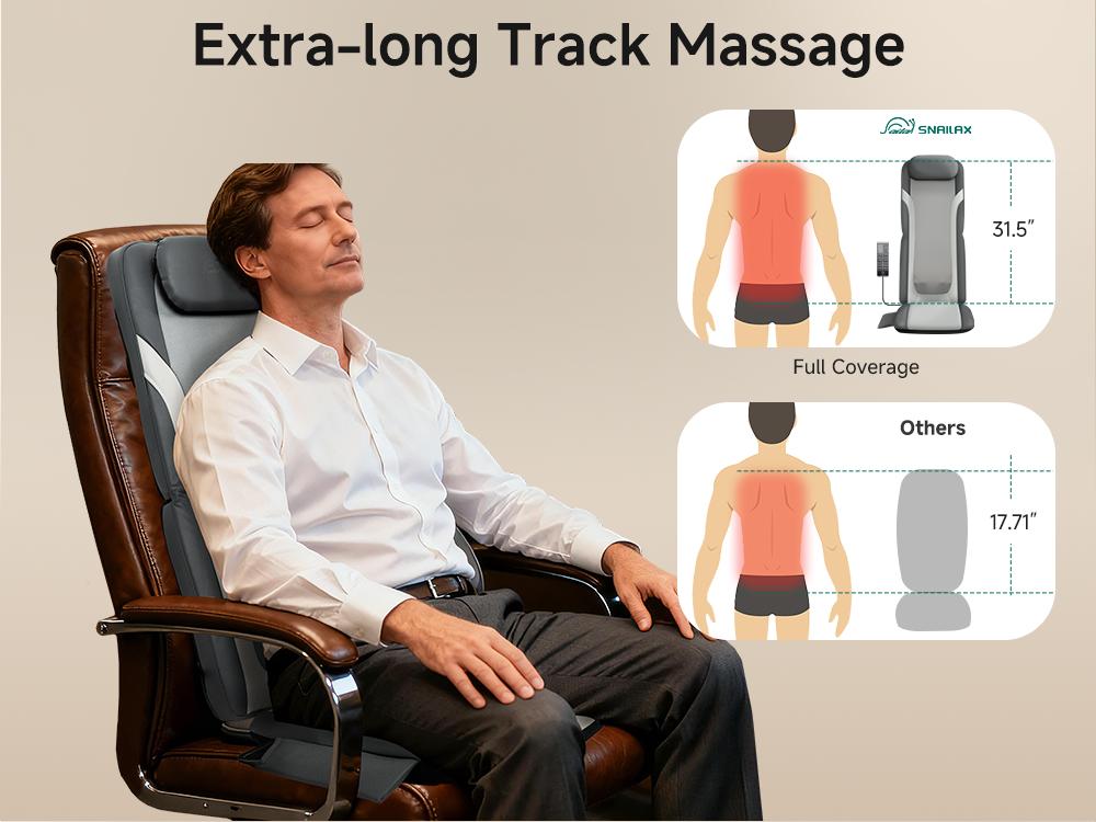 Snailax Gifts for Men Women Chair Back Massager for Full Back Pain Relief Deep Tissue, Vibration Heated Seat Cushion Long Track Dual 3D Shiatsu Rollers, 3 Height Settings Foldable Massage Chair Pad