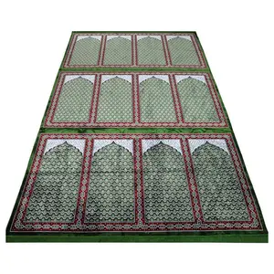 Wide 12 Person Masjid Islamic Prayer Rug - Green